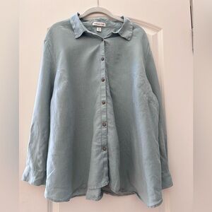 Coldwater Creek 100% Linen Robins Egg Blue Button Down. Coastal. Classic. 2X